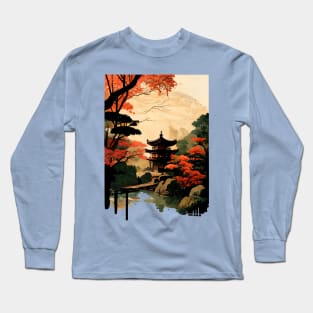 Traditional Japanese Temple Garden Landscape Long Sleeve T-Shirt